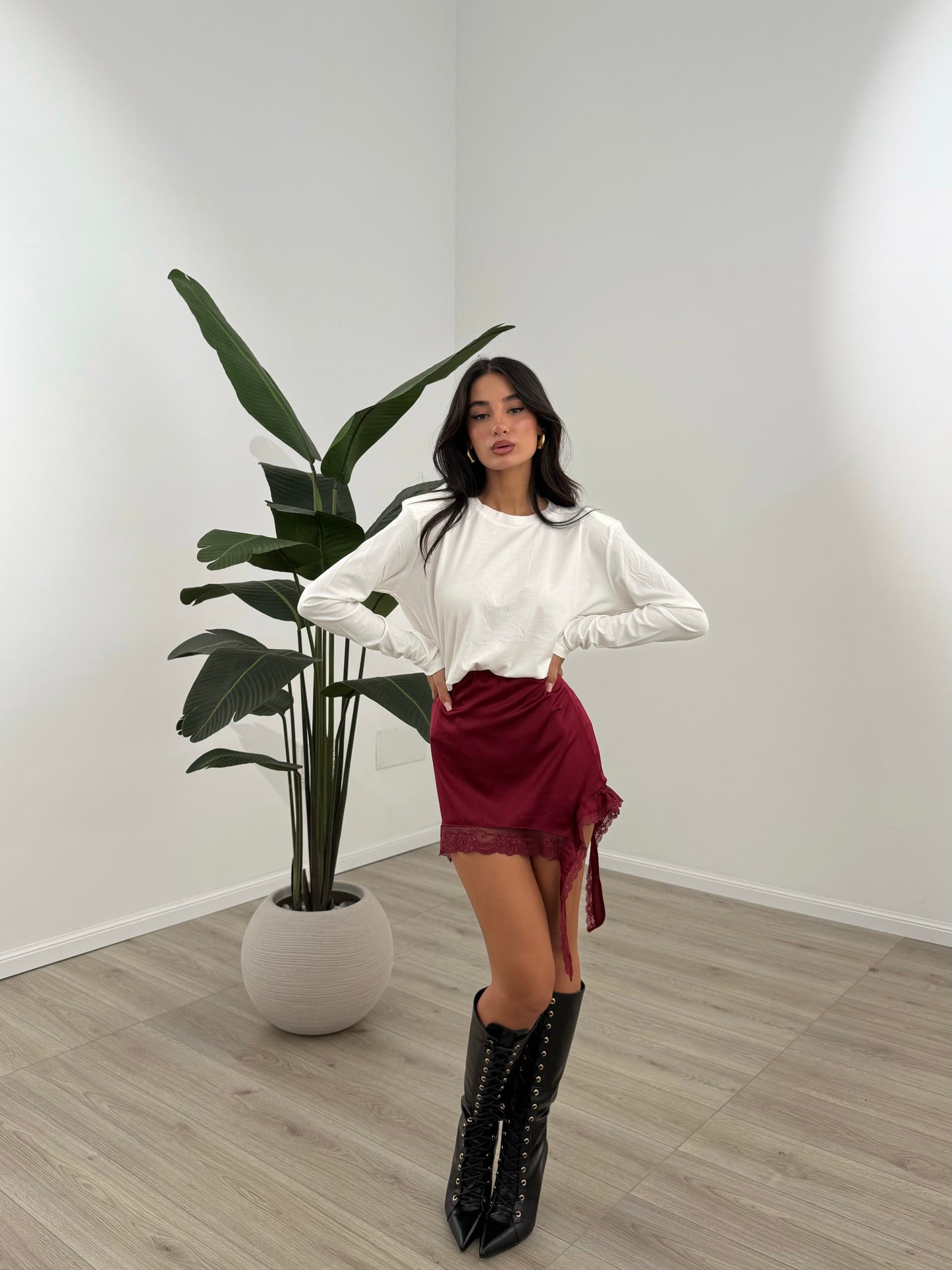 MINI GONNA SATIN BORDEAUX