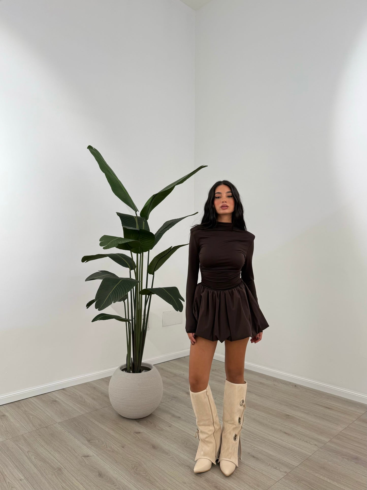 MINI DRESS BALLON MARRONE