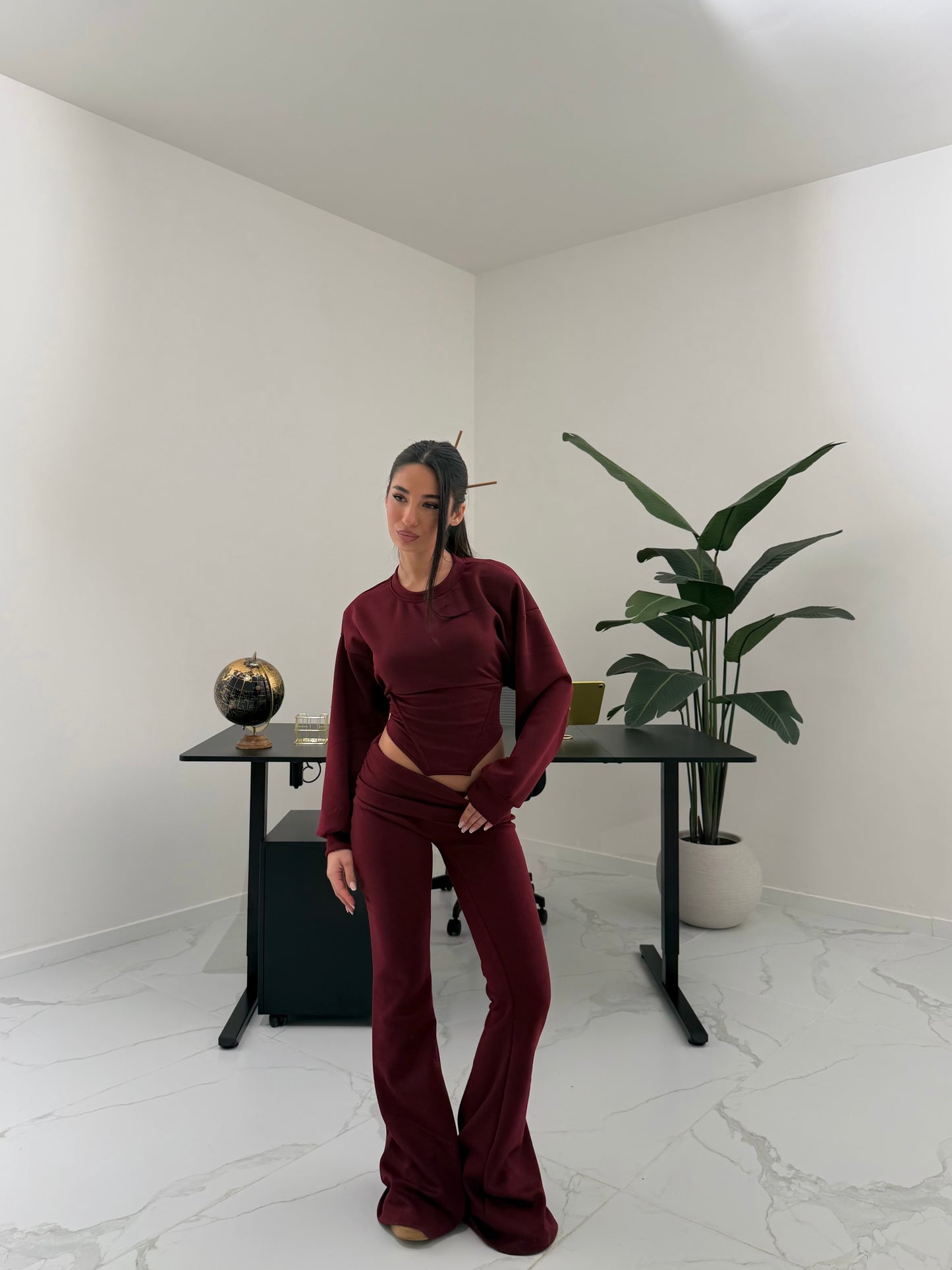 COORD SET BUSY BORDEAUX