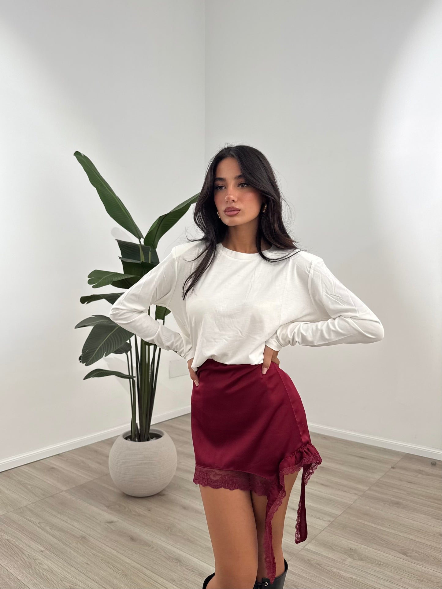 MINI GONNA SATIN BORDEAUX