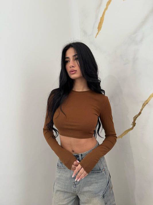 MAGLIA CROP MARRONE BY LUMINA