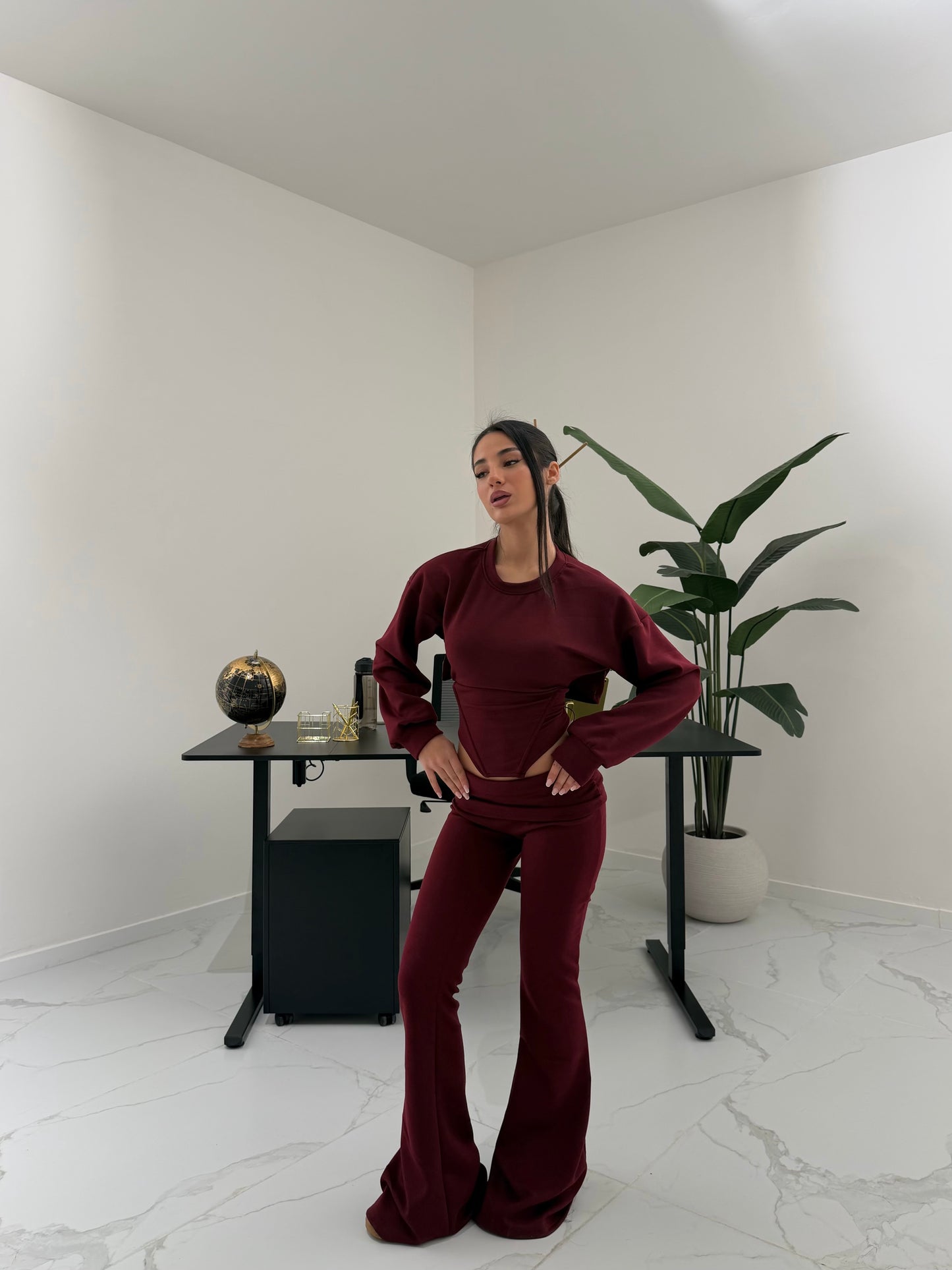 COORD SET BUSY BORDEAUX