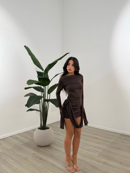 MINI DRESS BOTANIC MARRONE